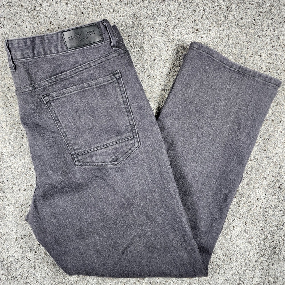 Kenneth Cole Jeans Mens 36x29 Grey Straight Leg Stretch Denim Excellent